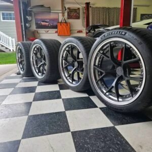 2 piece Forged wheels!! zl1 1le and have these like new wheel and tires from it. 500 miles on them with new tpmss Zl1 1le exact specs. SPECS are in pictures 19×11 w 305 30 19 tires front 19×12 w 325 30 19 tires rear. Pictures show tread depth guage reading. No scrapes rash or any wear or patches on tires