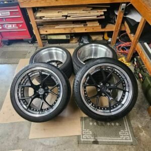 2 piece Forged wheels!! zl1 1le and have these like new wheel and tires from it. 500 miles on them with new tpmss Zl1 1le exact specs. SPECS are in pictures 19×11 w 305 30 19 tires front 19×12 w 325 30 19 tires rear. Pictures show tread depth guage reading. No scrapes rash or any wear or patches on tires